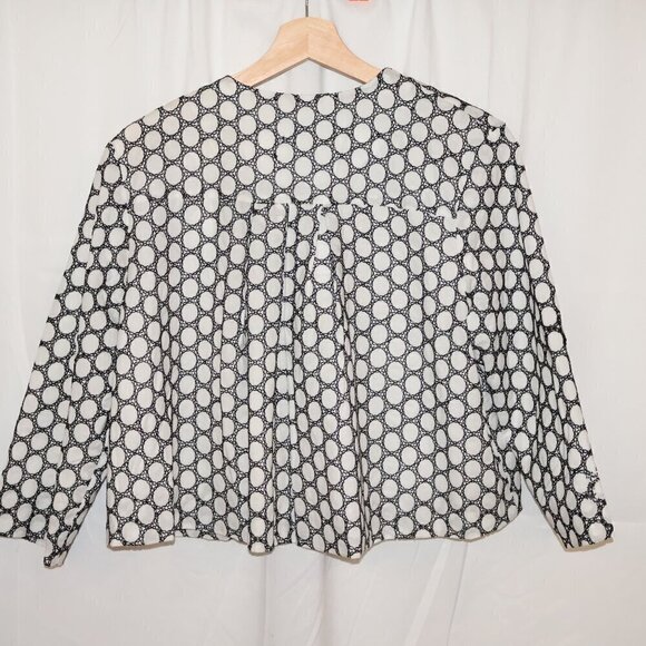Onque Casuals Size Large Cropped Jacket White Black 3/4 Sleeves One Button - Picture 9 of 14